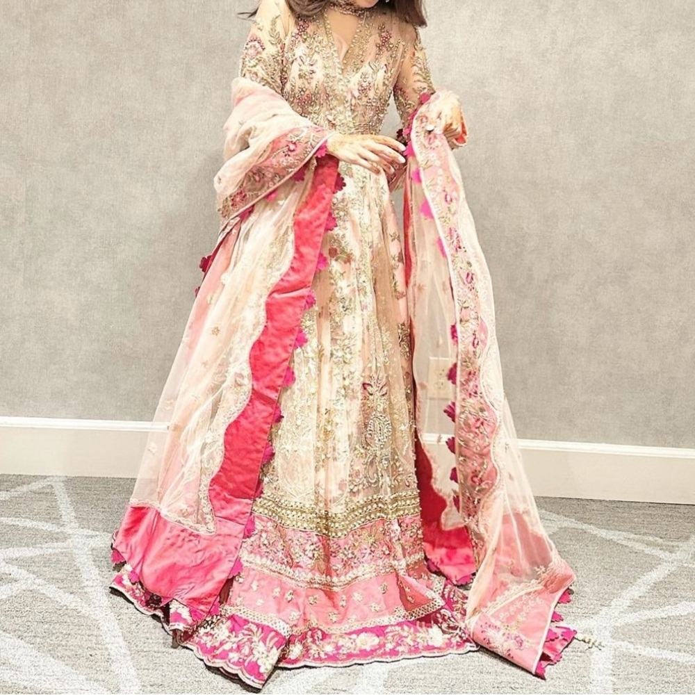 Republic Womenswear Elegant Pink and Gold Pakistani Indian bridal